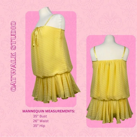 Catwalk Studio | Yellow Sleeveless Drop Waist Bubble Mini Dress | Size M - Picture 3 of 6